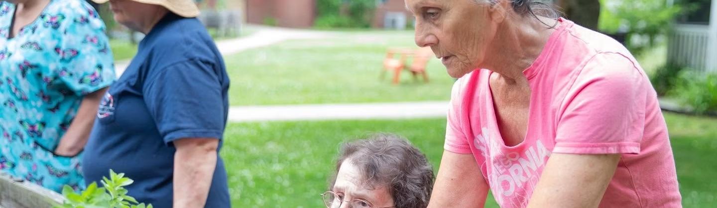 Ethan Place residents and staff enjoying the grounds